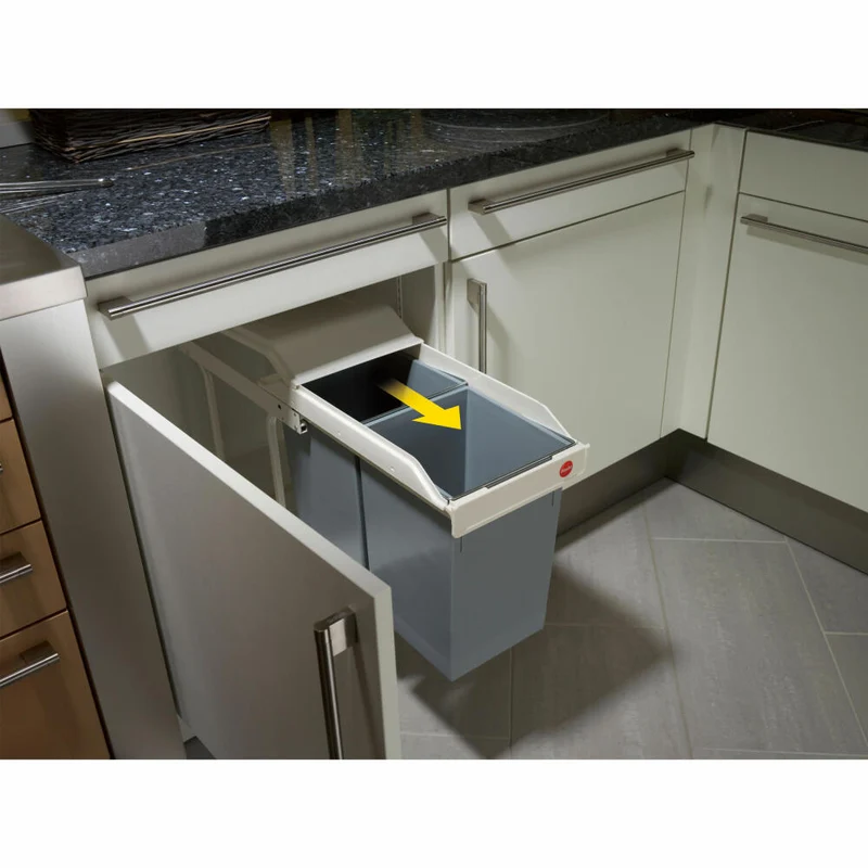 Hailo Einbaumülleimer Multi-Box duo L, Abfalleimer, Mülleimer, Stahlblech, Weiß, 2 x 14 L, 3659-001