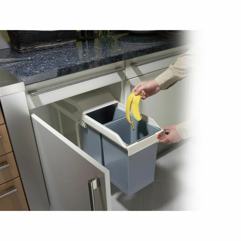 Hailo Einbaumülleimer Multi-Box duo L, Abfalleimer, Mülleimer, Stahlblech, Weiß, 2 x 14 L, 3659-001