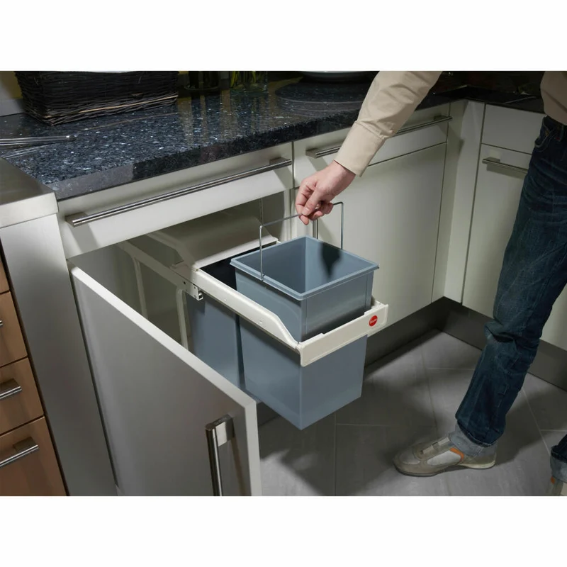 Hailo Einbaumülleimer Multi-Box duo L, Abfalleimer, Mülleimer, Stahlblech, Weiß, 2 x 14 L, 3659-001