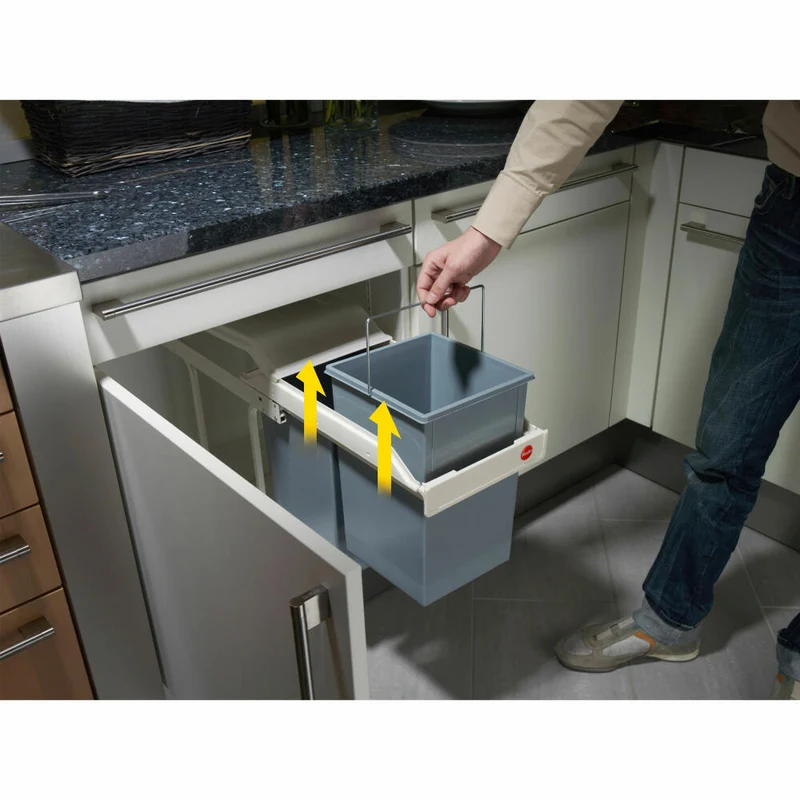 Hailo Einbaumülleimer Multi-Box duo L, Abfalleimer, Mülleimer, Stahlblech, Weiß, 2 x 14 L, 3659-001