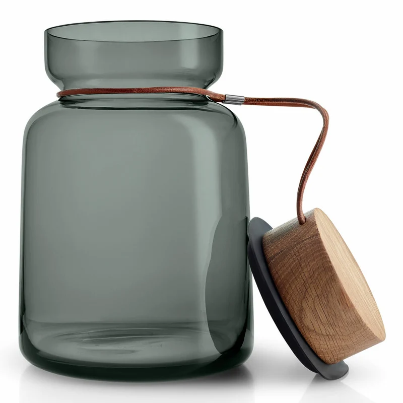 Eva Solo Silhouette Aufbewahrungsglas, Vorratsglas, Glasbehälter, Einmachglas, Rauchglas/Holz/Silikon/Leder, 2 L, 591504