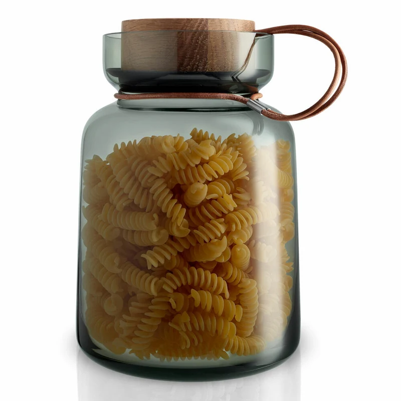 Eva Solo Silhouette Aufbewahrungsglas, Vorratsglas, Glasbehälter, Einmachglas, Rauchglas/Holz/Silikon/Leder, 2 L, 591504