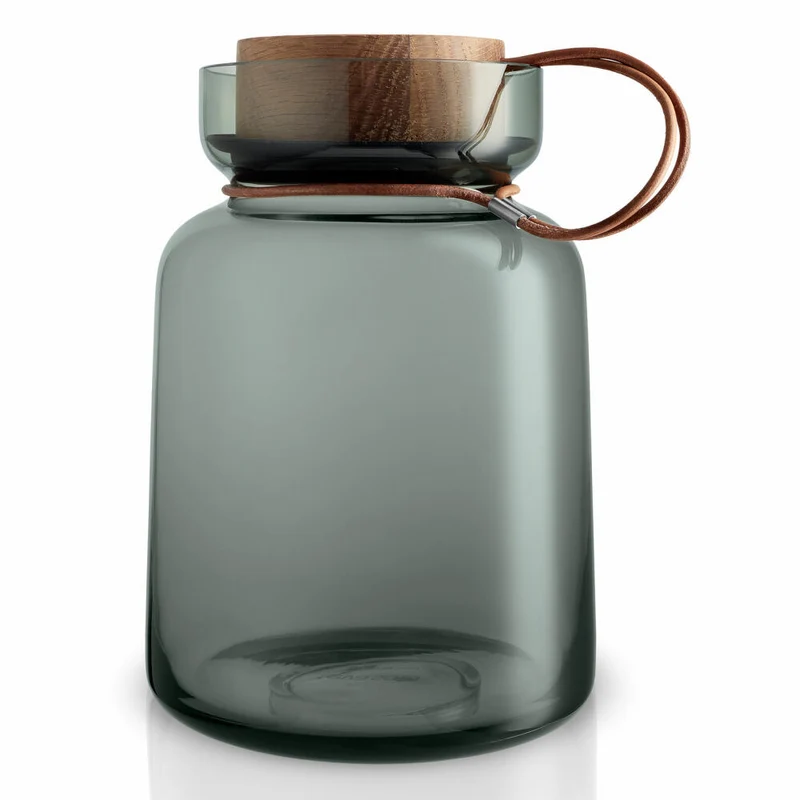 Eva Solo Silhouette Aufbewahrungsglas, Vorratsglas, Glasbehälter, Einmachglas, Rauchglas/Holz/Silikon/Leder, 2 L, 591504