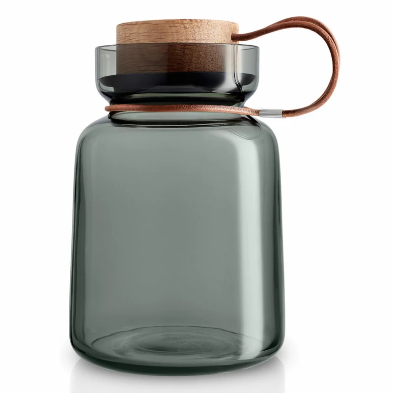 Eva Solo Silhouette Aufbewahrungsglas, Vorratsglas, Glasbehälter, Einmachglas, Rauchglas/Holz/Silikon/Leder, 1 L, 591502