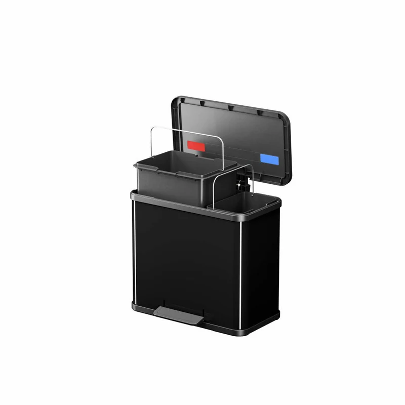Hailo Mülltrennsystem Öko duo Plus L, Tret-Mülleimer, Abfalltrenner, Abfalleimer, Stahlblech, Schwarz, 17 + 9 L, 0630-260