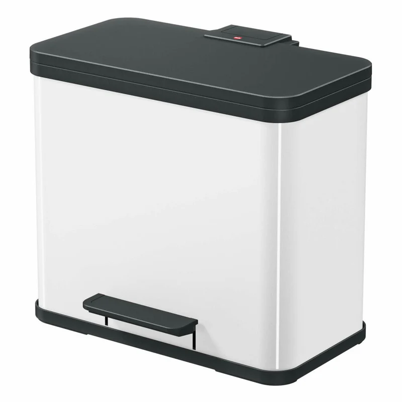 Hailo Mülltrennsystem Öko duo Plus L, Tret-Mülleimer, Abfalltrenner, Abfalleimer, Stahlblech, Weiß, 17 + 9 L, 0630-230