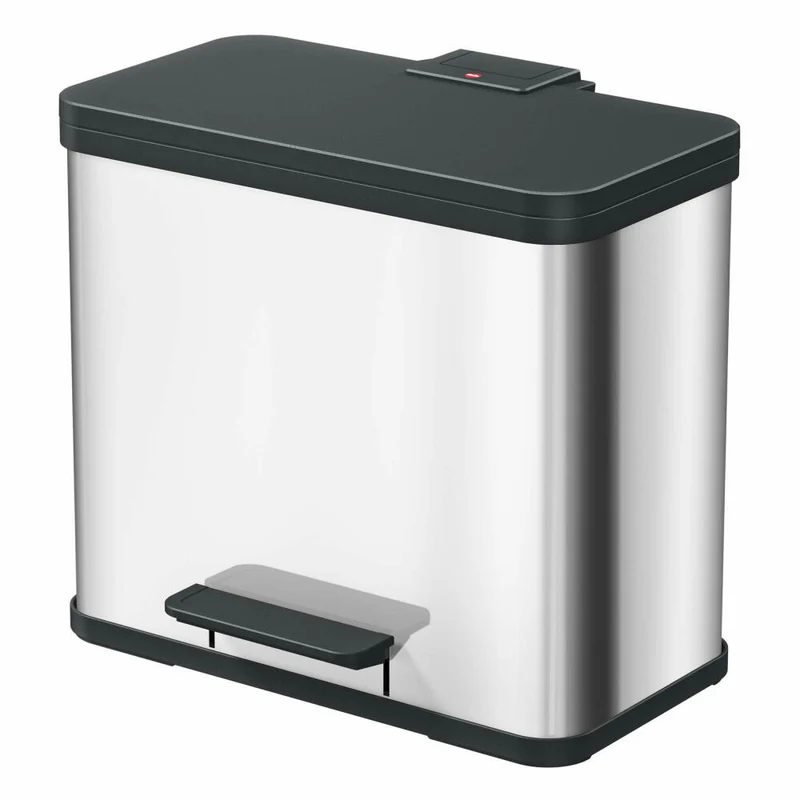 Hailo Mülltrennsystem Öko duo Plus L, Tret-Mülleimer, Abfalltrenner, Abfalleimer, Edelstahl, 17 + 9 L, 0630-200