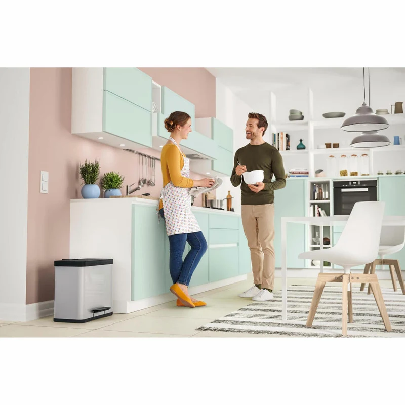 Hailo Mülltrennsystem Öko duo Plus L, Tret-Mülleimer, Abfalltrenner, Abfalleimer, Edelstahl, 17 + 9 L, 0630-200