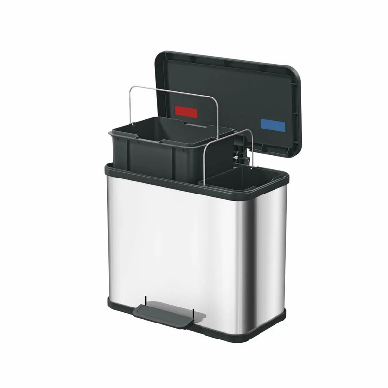 Hailo Mülltrennsystem Öko duo Plus L, Tret-Mülleimer, Abfalltrenner, Abfalleimer, Edelstahl, 17 + 9 L, 0630-200