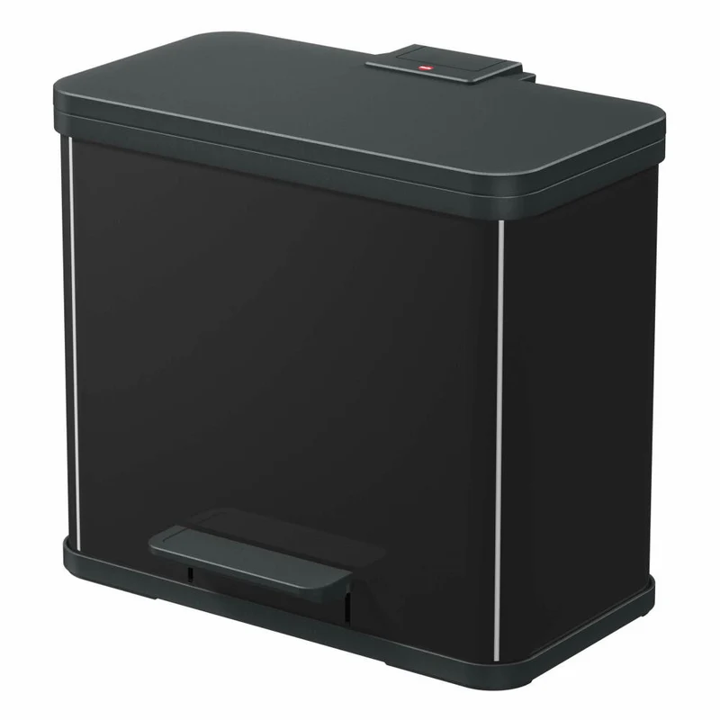 Hailo Mülltrennsystem Öko trio Plus L, Tret-Mülleimer, Abfalltrenner, Abfalleimer, Stahlblech, Schwarz, 3 x 9 L, 0633-260