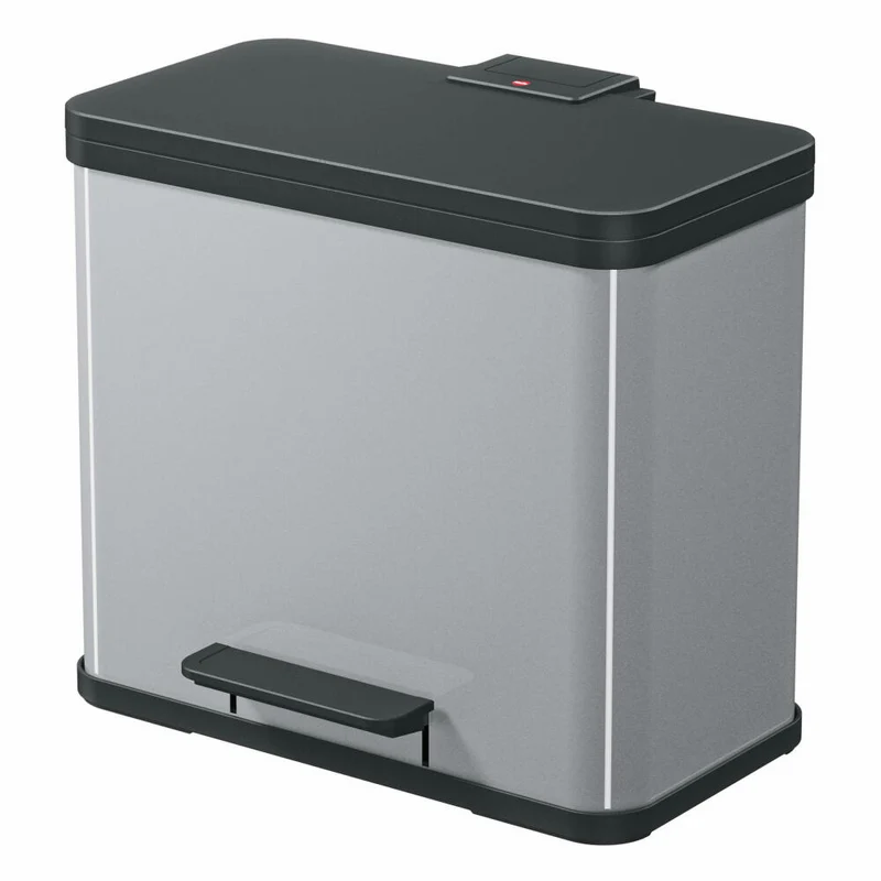 Hailo Mülltrennsystem Öko trio Plus L, Tret-Mülleimer, Abfalltrenner, Abfalleimer, Stahlblech, Silber, 3 x 9 L, 0633-220