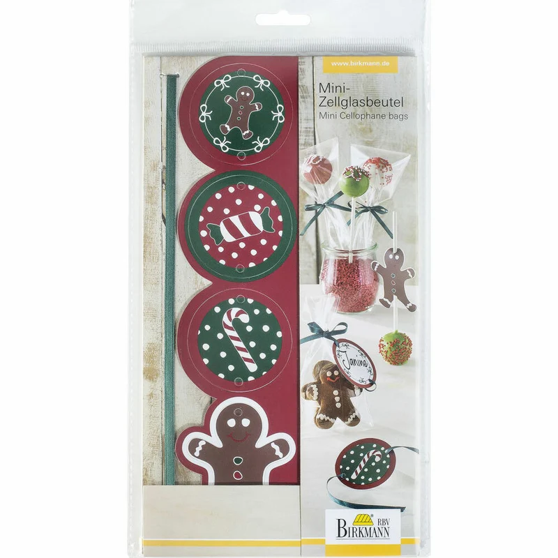 Birkmann Candy Christmas Mini-Geschenkbeutel mit Schleife & Grußetiketten, Geschenk Beutel, Zellglasbeutel, Dekoration, Zellglas, 14.5 cm, 442160
