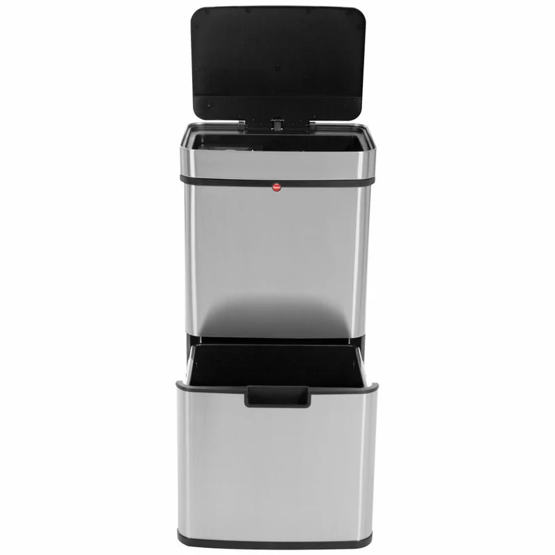 Hailo Mülltrennsystem mit Sensor Öko Vario XL, Tret-Mülleimer, Abfalltrenner, Abfalleimer, Edelstahl, 25 + 25 + 4 L, 0656-001