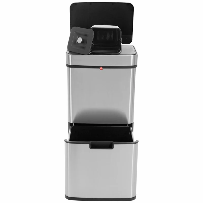 Hailo Mülltrennsystem mit Sensor Öko Vario XL, Tret-Mülleimer, Abfalltrenner, Abfalleimer, Edelstahl, 25 + 25 + 4 L, 0656-001
