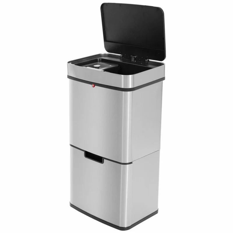 Hailo Mülltrennsystem mit Sensor Öko Vario XL, Tret-Mülleimer, Abfalltrenner, Abfalleimer, Edelstahl, 25 + 25 + 4 L, 0656-001