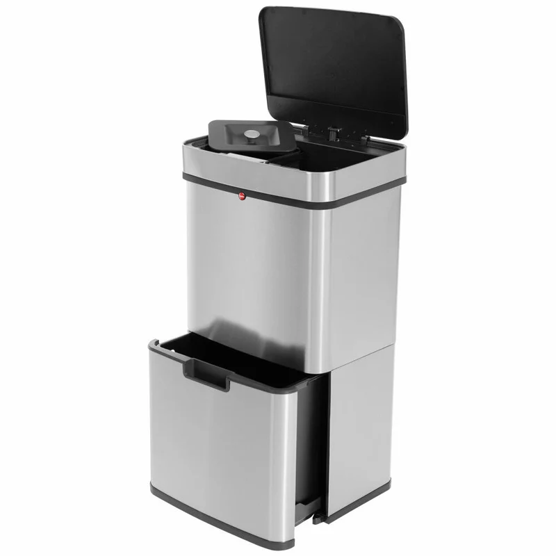 Hailo Mülltrennsystem mit Sensor Öko Vario XL, Tret-Mülleimer, Abfalltrenner, Abfalleimer, Edelstahl, 25 + 25 + 4 L, 0656-001