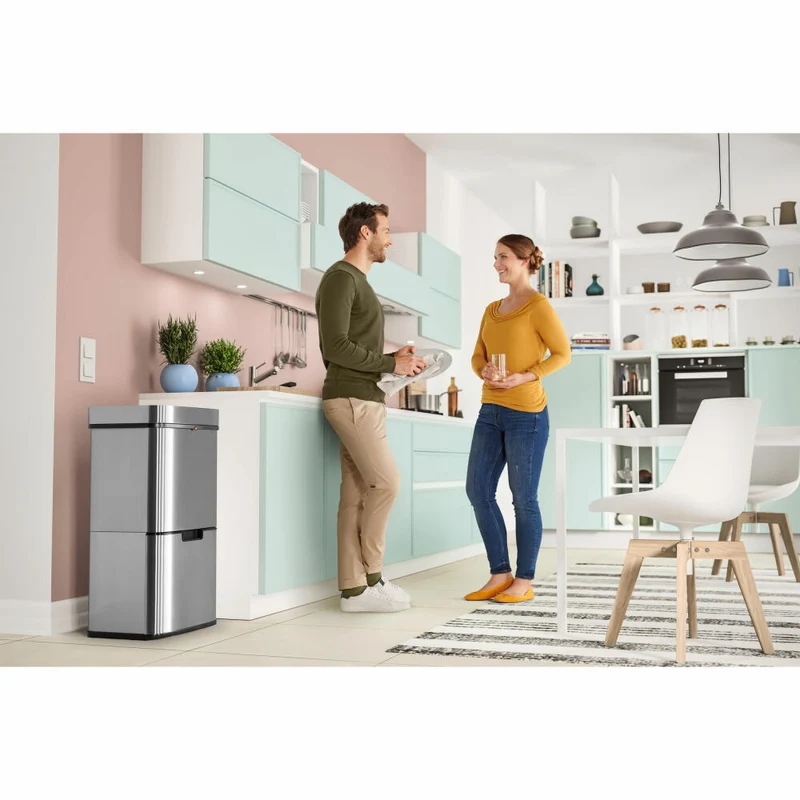 Hailo Mülltrennsystem mit Sensor Öko Vario XL, Tret-Mülleimer, Abfalltrenner, Abfalleimer, Edelstahl, 25 + 25 + 4 L, 0656-001