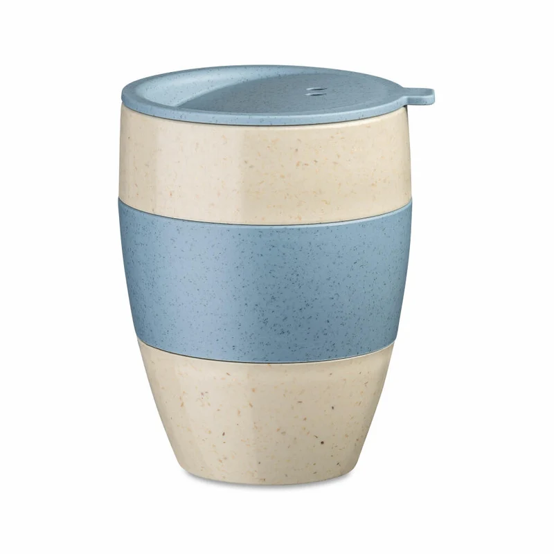Koziol Thermobecher Aroma To Go 2.0, Isolierbecher, Biozirkulärer Kunststoff, Nature Desert Sand / Nature Flower Blue, 400 ml, 7589275