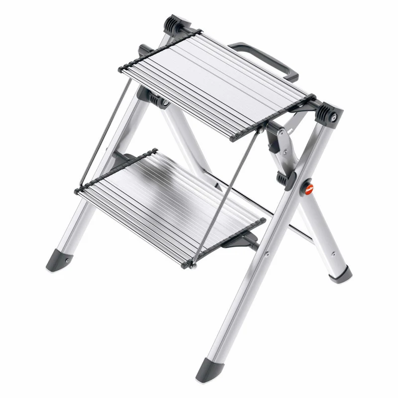 Hailo Komfort-Trittleiter MK80 ComfortLine, Klapptritt, Klappleiter, Aluminium, Silber, 2 Stufen, 4310-100