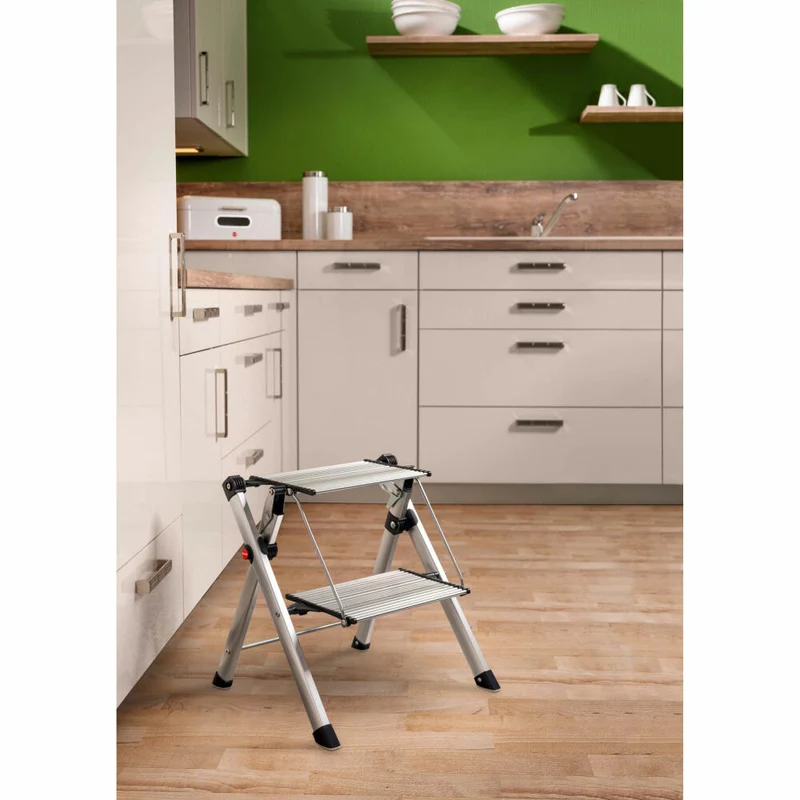 Hailo Komfort-Trittleiter MK80 ComfortLine, Klapptritt, Klappleiter, Aluminium, Silber, 2 Stufen, 4310-100