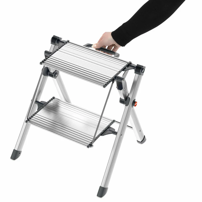 Hailo Komfort-Trittleiter MK80 ComfortLine, Klapptritt, Klappleiter, Aluminium, Silber, 2 Stufen, 4310-100