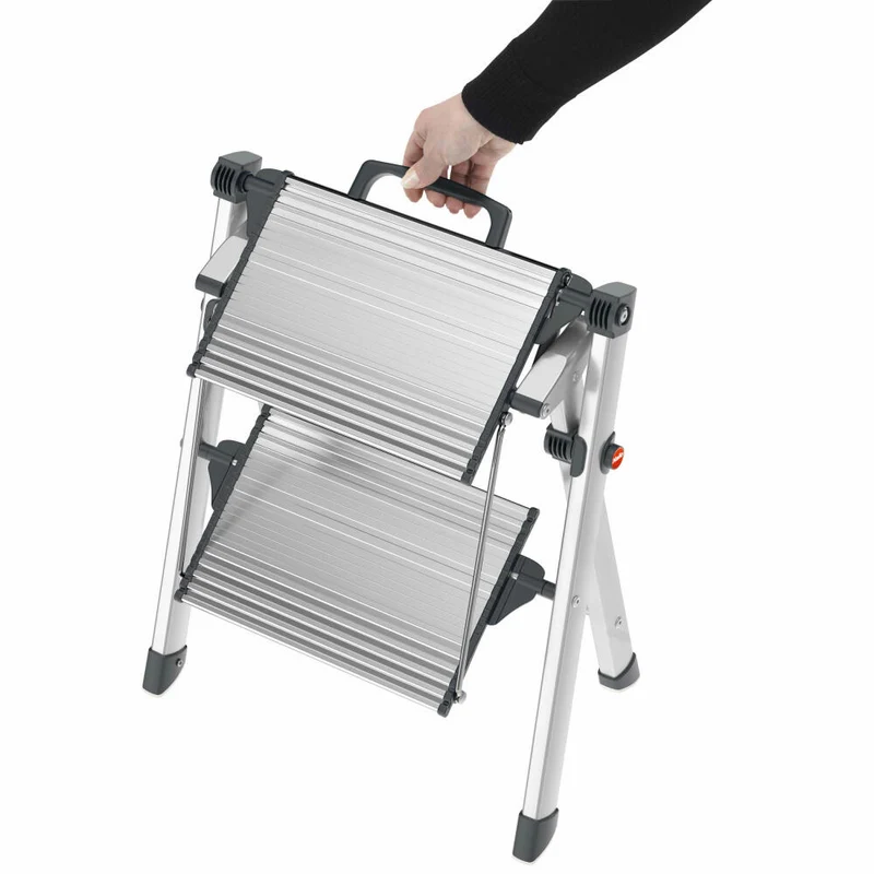 Hailo Komfort-Trittleiter MK80 ComfortLine, Klapptritt, Klappleiter, Aluminium, Silber, 2 Stufen, 4310-100
