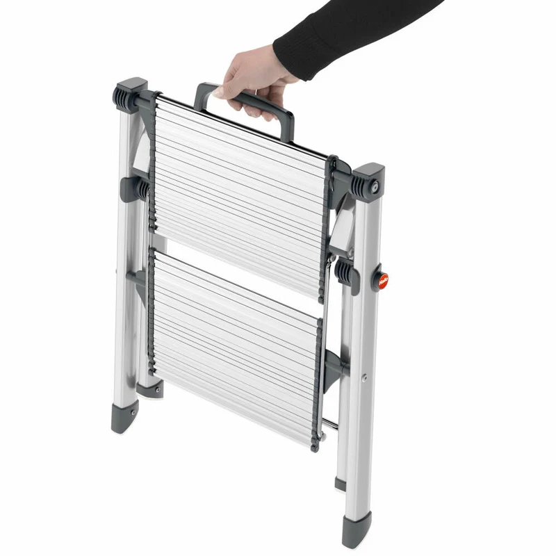 Hailo Komfort-Trittleiter MK80 ComfortLine, Klapptritt, Klappleiter, Aluminium, Silber, 2 Stufen, 4310-100