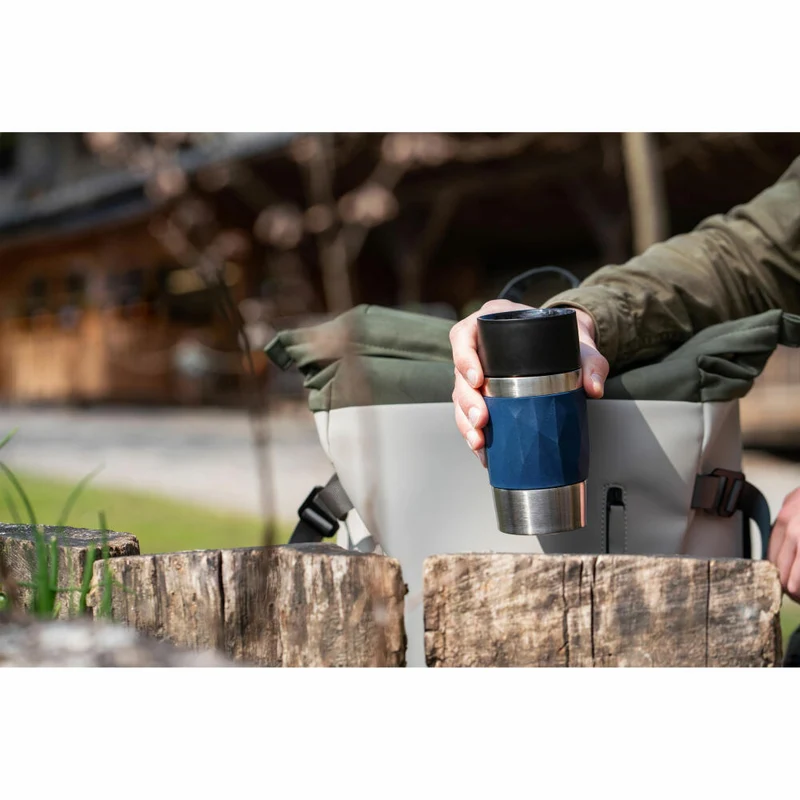 EMSA Travel Mug Compact Thermobecher, Isolierbecher, Isobecher, Thermo Becher, Edelstahl / Silikon, Dunkelblau, 0.3 L, N21608