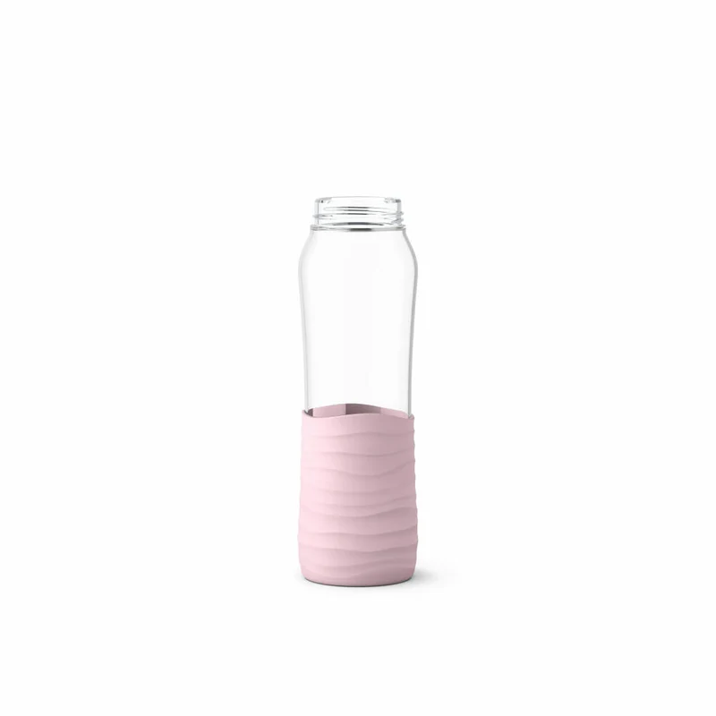 EMSA Drink2Go Glas-Trinkflasche, Wasserflasche, Flasche, Glas / Silikon, Puder-Rosa, 0.7 L, N31005