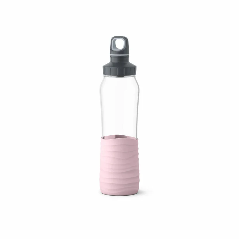 EMSA Drink2Go Glas-Trinkflasche, Wasserflasche, Flasche, Glas / Silikon, Puder-Rosa, 0.7 L, N31005
