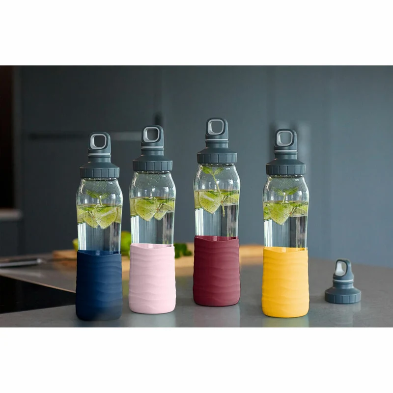 EMSA Drink2Go Glas-Trinkflasche, Wasserflasche, Flasche, Glas / Silikon, Puder-Rosa, 0.7 L, N31005