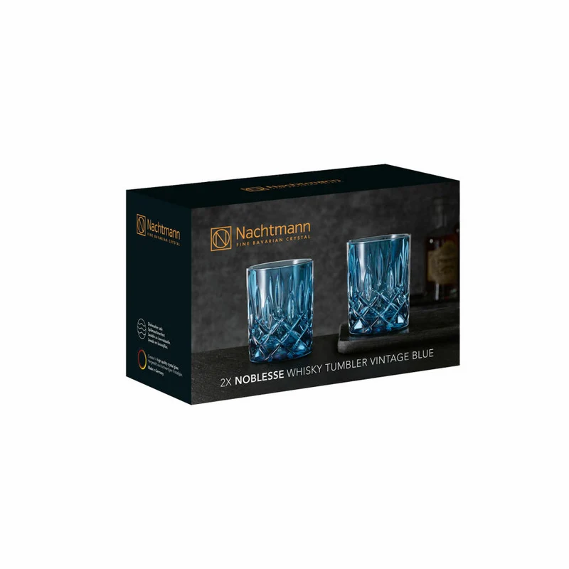 Nachtmann Whiskybecher 2er Set Noblesse, Whisky Tumbler, Kristallglas, Vintage Blue, 295 ml, 104243