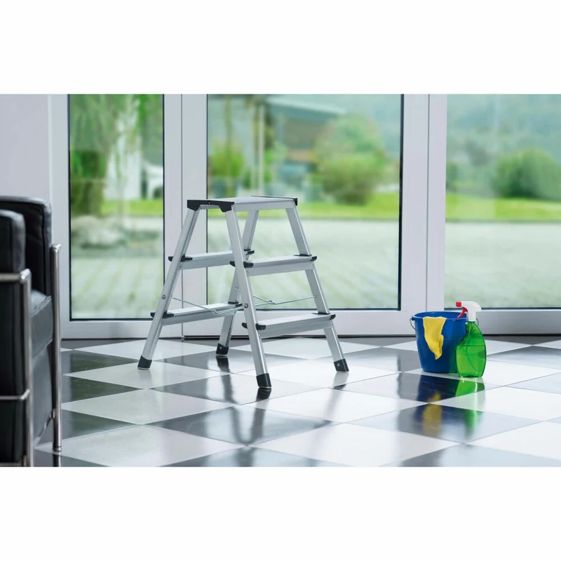 Hailo Trittleiter D60 StandardLine, Klappleiter, Aluminium, Silber, 2 x 3 Stufen, 4443-701