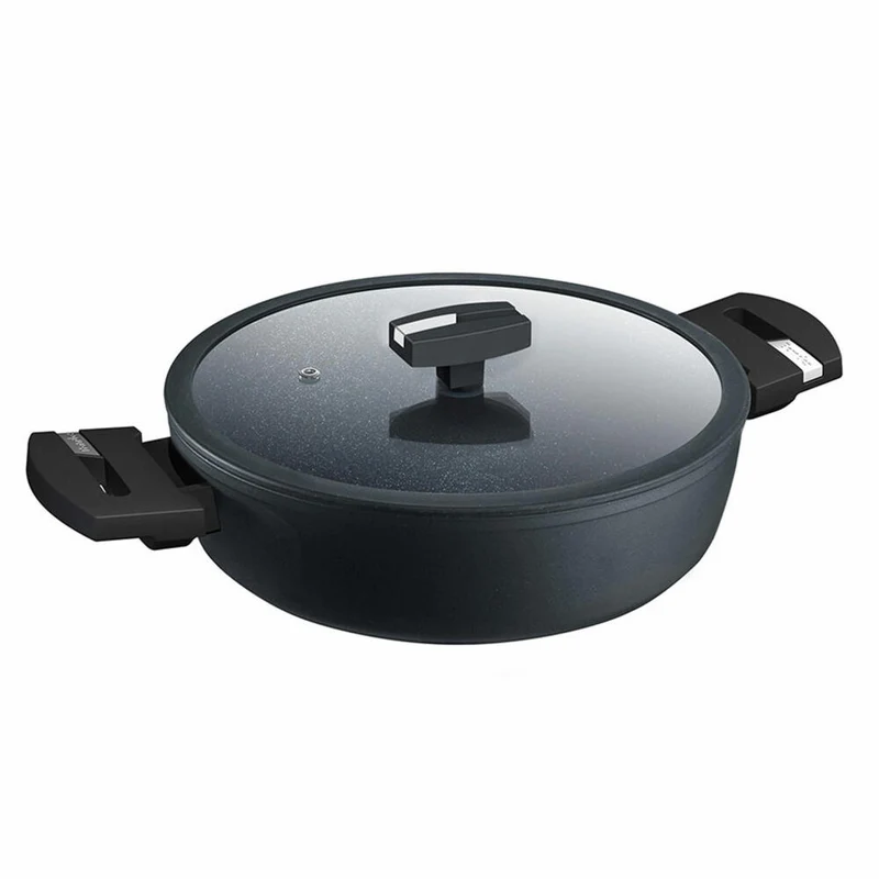 Berndes Balance Induction Enduro Schmorkasserolle mit Glasdeckel, Kasserolle, Servierpfanne, Antihaftversiegelung, Aluminium, Schwarz, Ø 28 cm, 0019886106
