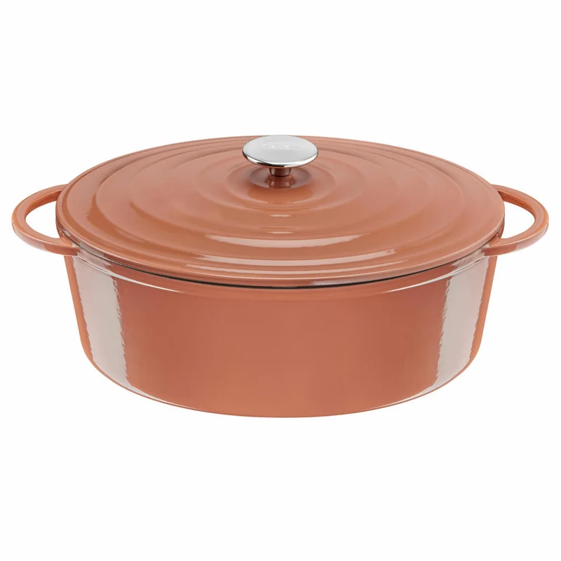 Tefal Lov Ovaler Bräter, Schmortopf, Kochtopf, Induktionsgeeignet, Gusseisen, Terracotta Orange, 34 cm, E26006