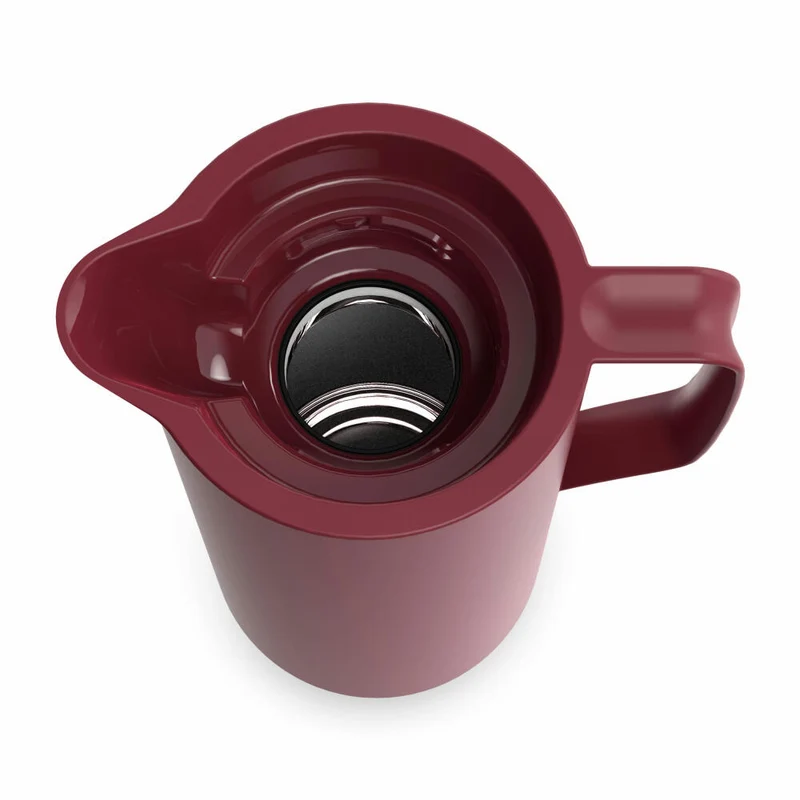 EMSA Motiva Isolierkanne, Isokanne, Kanne, Kaffeekanne, Edelstahl, Glas-Isolierkolben, Weinrot, 1 L, N41702