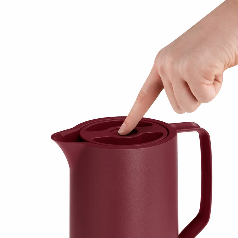 EMSA Motiva Isolierkanne, Isokanne, Kanne, Kaffeekanne, Edelstahl, Glas-Isolierkolben, Weinrot, 1 L, N41702