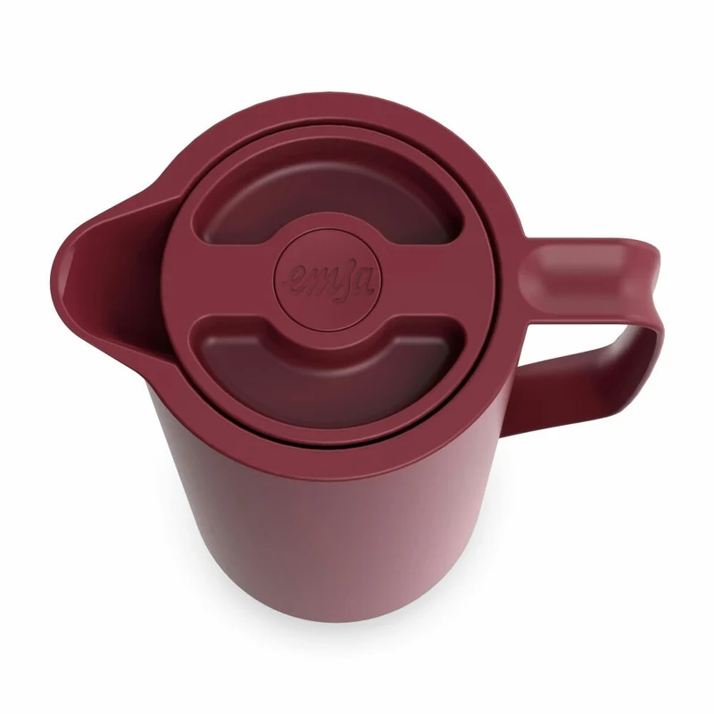 EMSA Motiva Isolierkanne, Isokanne, Kanne, Kaffeekanne, Edelstahl, Glas-Isolierkolben, Weinrot, 1 L, N41702