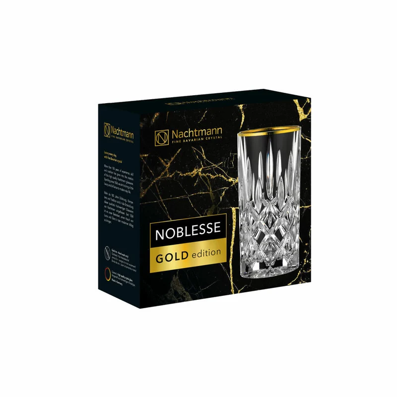 Nachtmann Longdrinkglas 2er Set Noblesse Gold, Cocktailgläser, Kristallglas, Klar / Gold, 395 ml, 104031