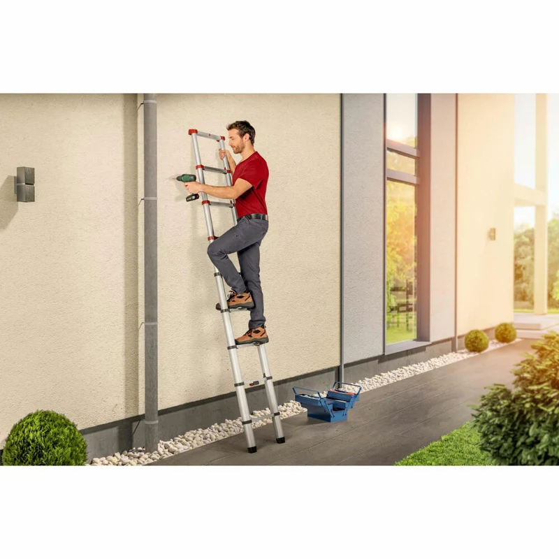 Hailo Sicherheits-Teleskopleiter FlexLine, Ausziehleiter, Leiter, Aluminium, Silber, 13 Sprossen, 7113-131