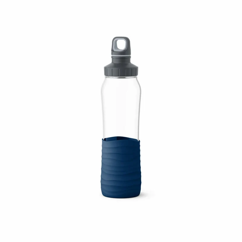 EMSA Drink2Go Glas-Trinkflasche, Wasserflasche, Flasche, Glas / Silikon, Dunkelblau, 0.7 L, N31006