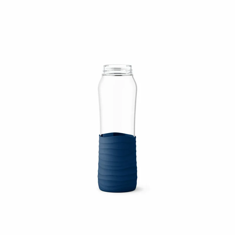 EMSA Drink2Go Glas-Trinkflasche, Wasserflasche, Flasche, Glas / Silikon, Dunkelblau, 0.7 L, N31006