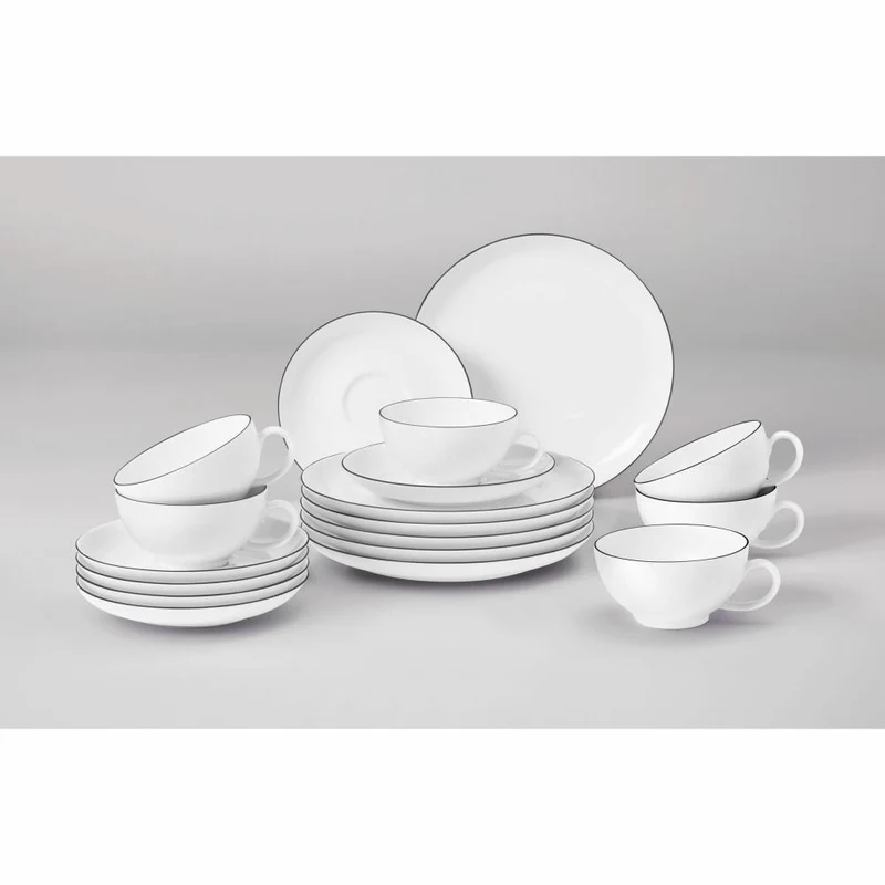 Seltmann Weiden Lido Black Line Teeservice, Geschirrset, Service, Geschirr Set, Porzellan, Schwarzer Rand, 18-tlg., 1746171