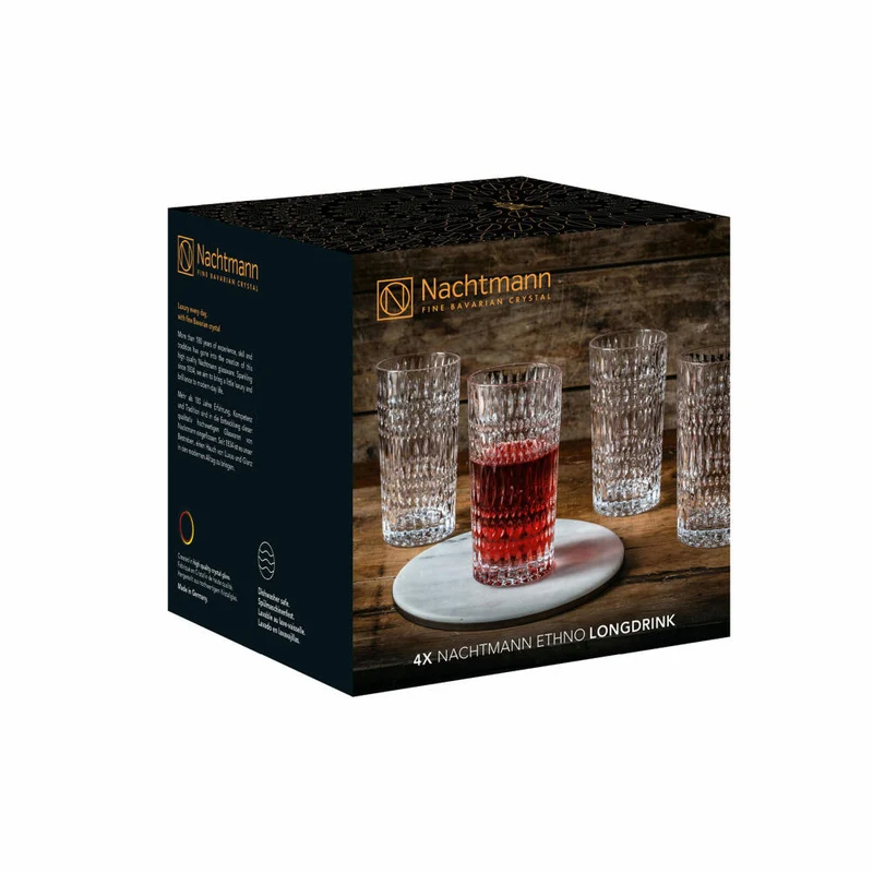Nachtmann Longdrinkglas 4er Set Ethno, Cocktailgläser, Kristallglas, Klar, 422 ml, 104250