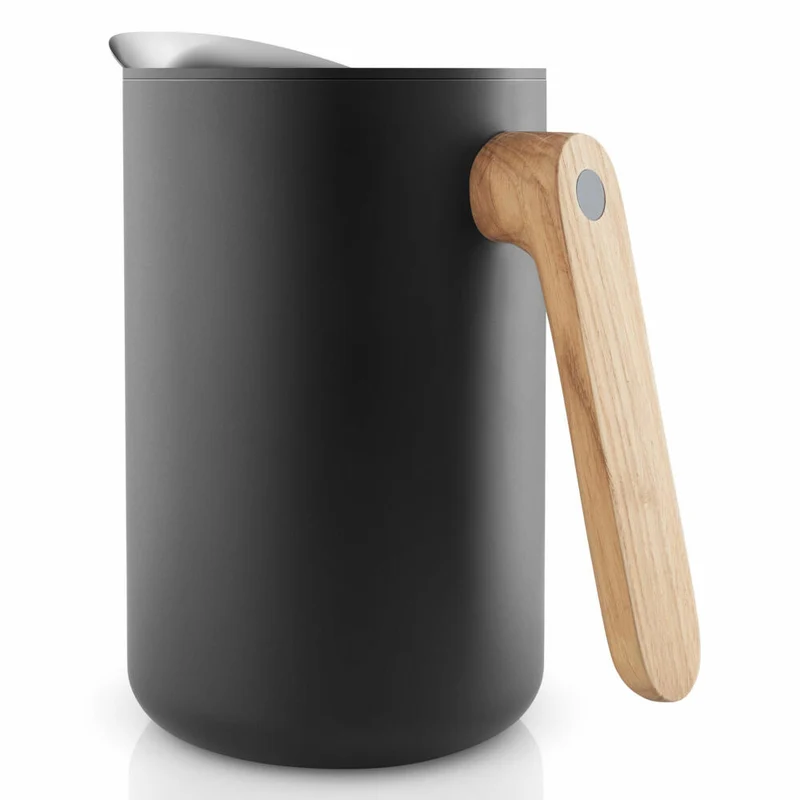 Eva Solo Isolierkanne Nordic kitchen, Thermo-Kanne, Teekanne, Kaffekanne, Kunststoff/Edelstahl/Eiche, Schwarz, 1 L, 502756