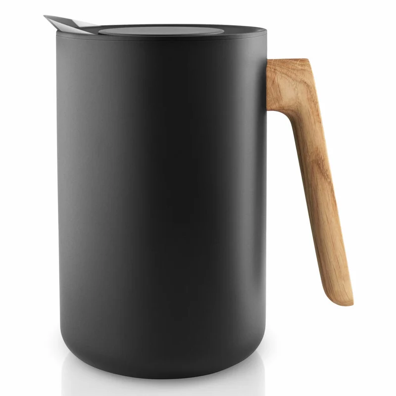 Eva Solo Isolierkanne Nordic kitchen, Thermo-Kanne, Teekanne, Kaffekanne, Kunststoff/Edelstahl/Eiche, Schwarz, 1 L, 502756