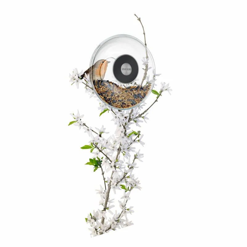 Eva Solo Fensterfutterkugel, Vogelfutterhaus, Futterhaus, Gummi/Glas/Edelstahl, Transparent, Ø 14.5 cm, 571048