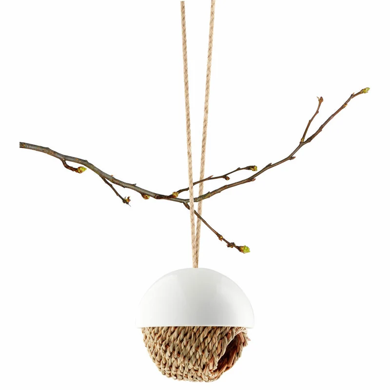 Eva Solo Vogel-Shelter, Vogelhaus, Vogelschutz, Nest, Draußen, Nistplatz, Porzellan/Binsengeflecht, Weiß, Ø 13 cm, 571018