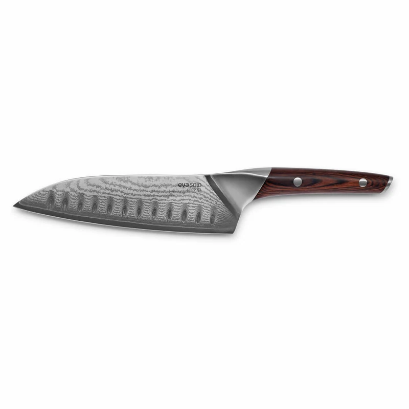 Eva Solo Nordic kitchen Santoku, Schneidmesser, Messer, Damaszener Stahl/Holz, Klingenlänge 18 cm, 515402