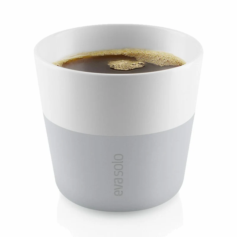 Eva Solo Caffé Lungo-Becher, Mocca, Kaffee, Caffétasse, Porzellan/Silikon, Marmor Grau, 230 ml, 2er-Set, 501045